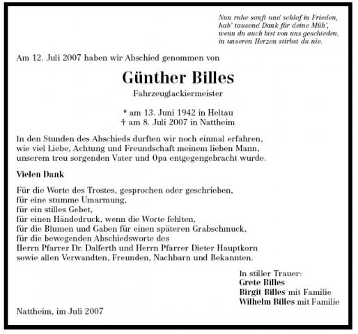 Billes Guenther 1942-2007 Todesanzeige